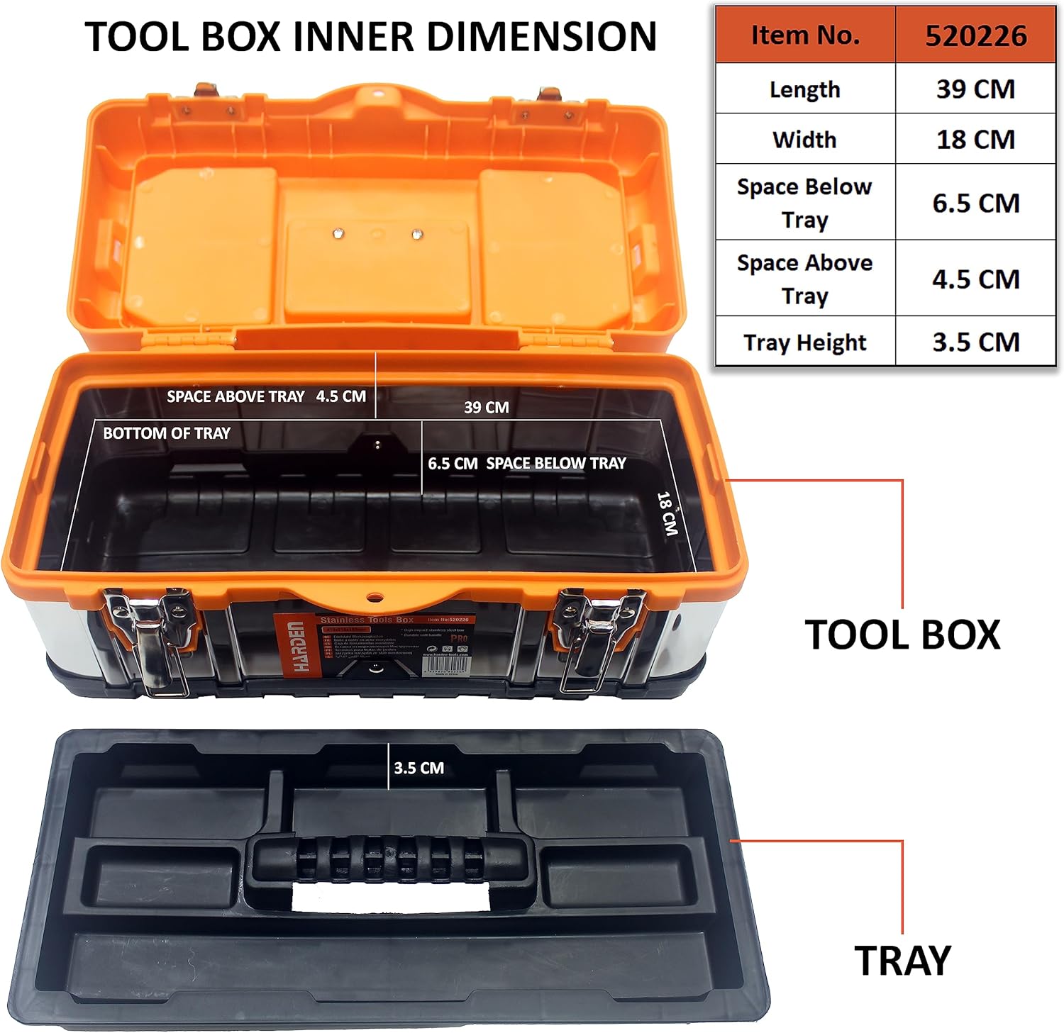 410mm paslanmaz polad alət qutusu – HardenTools 520226